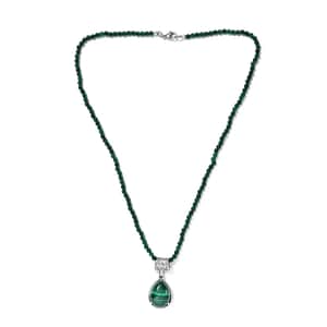 African Malachite 69.40 ctw Pendant With Green Quartzite Bead Necklace 20 Inches in Stainless Steel