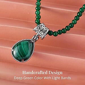African Malachite 69.40 ctw Pendant With Green Quartzite Bead Necklace 20 Inches in Stainless Steel
