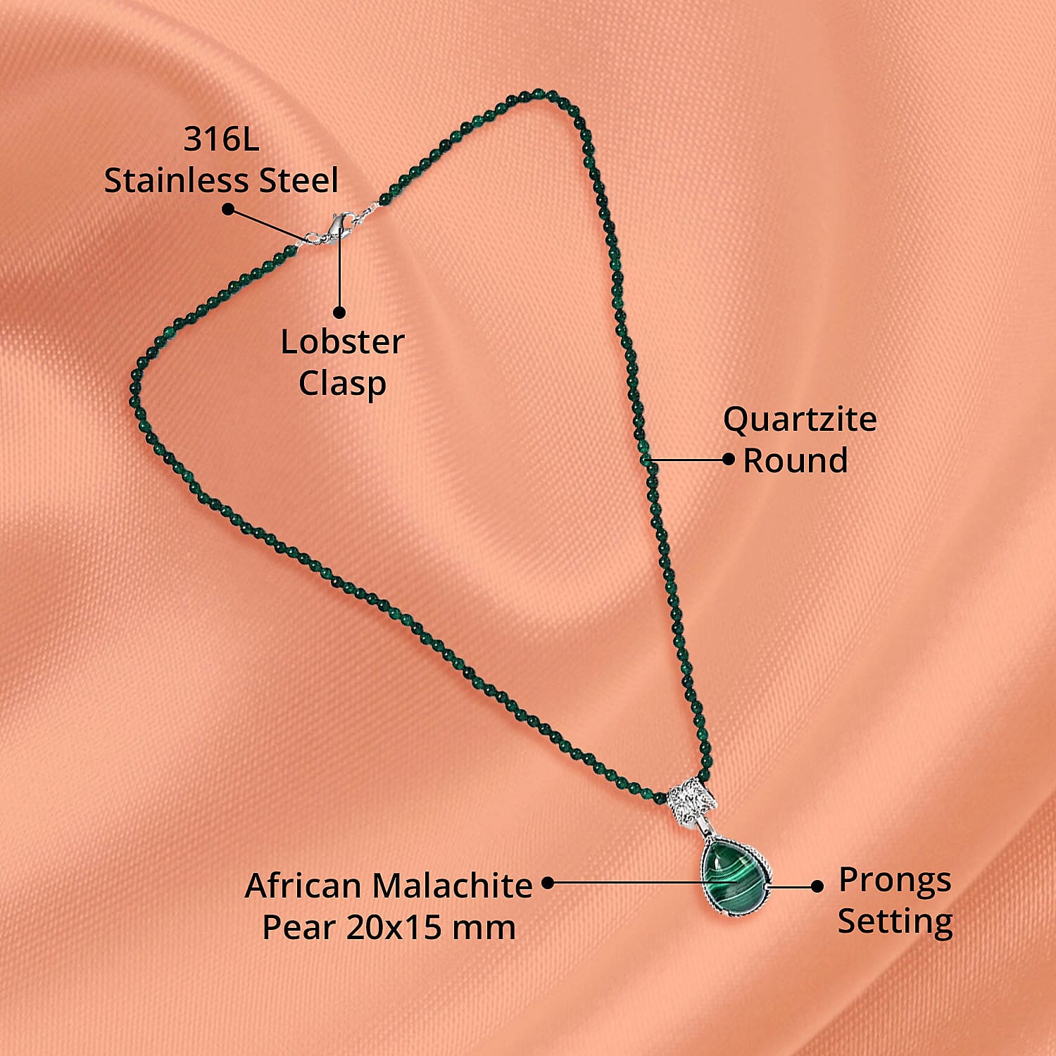 Buy African Malachite 69.40 ctw Pendant With Green Quartzite Bead