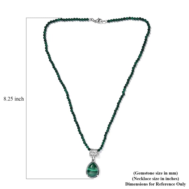 African Malachite 69.40 ctw Pendant With Green Quartzite Bead Necklace 20 Inches in Stainless Steel