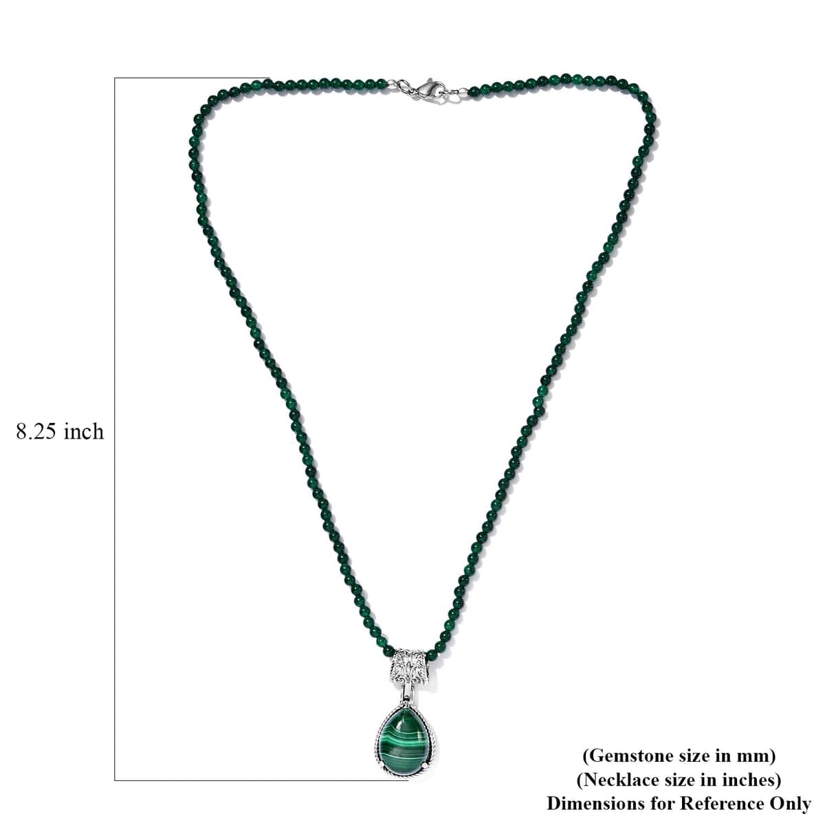 African Malachite Pendant With Green Quartzite Bead Necklace 20 Inches in Stainless Steel 69.40 ctw image number 6