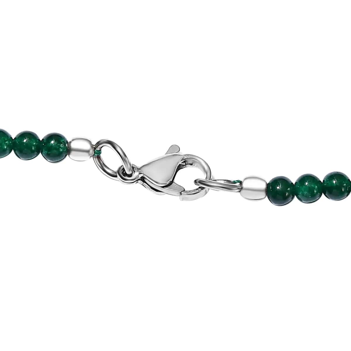 African Malachite 69.40 ctw Pendant With Green Quartzite Bead Necklace 20 Inches in Stainless Steel image number 7