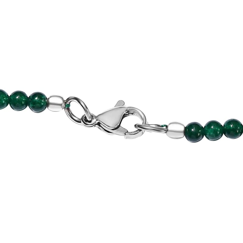 African Malachite 69.40 ctw Pendant With Green Quartzite Bead Necklace 20 Inches in Stainless Steel