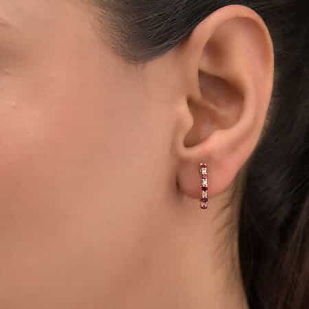 Premium Mundarara Ruby and White Zircon Hoop Earrings in Vermeil Yellow Gold Over Sterling Silver 0.60 ctw image number 3