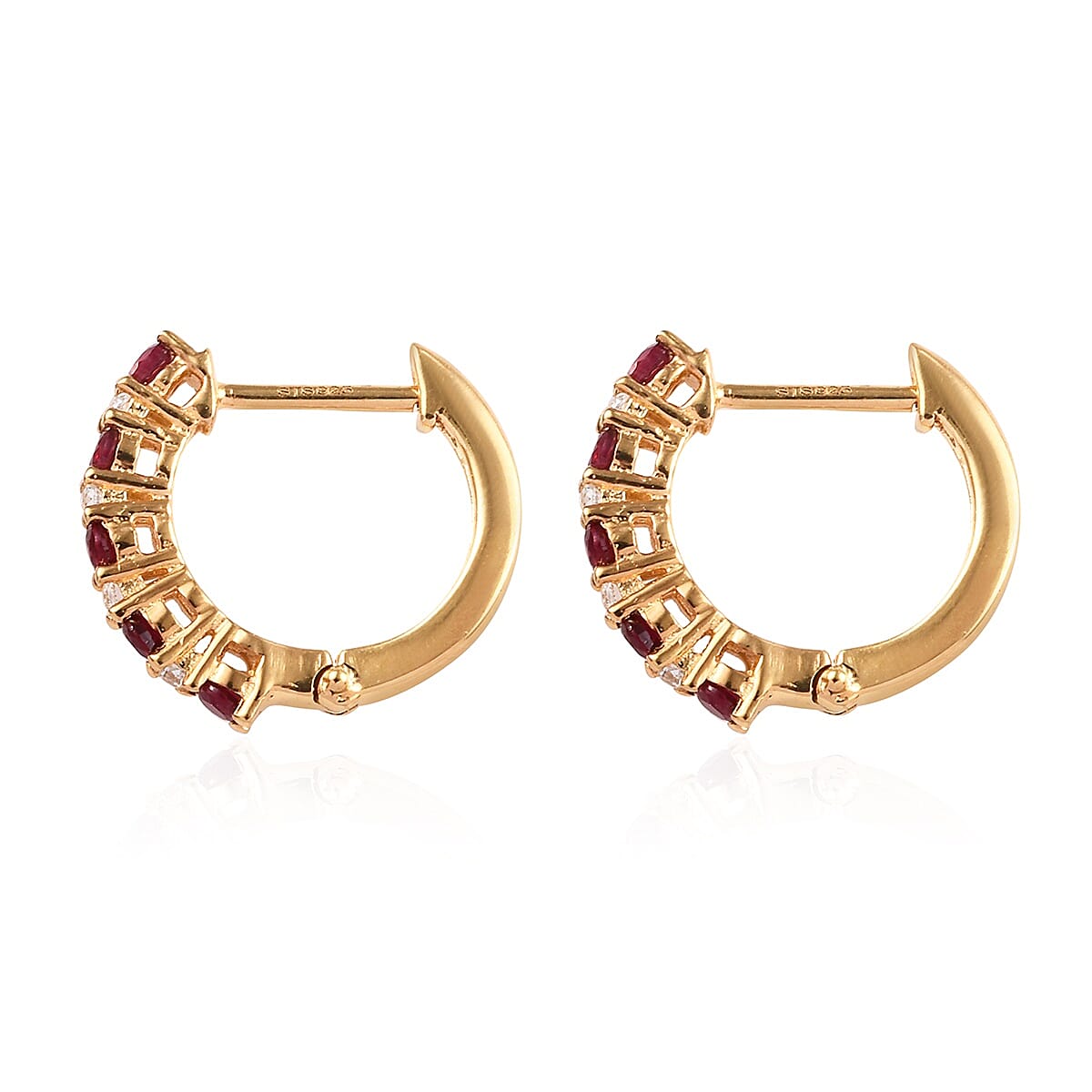 Premium Mundarara Ruby and White Zircon Hoop Earrings in Vermeil Yellow Gold Over Sterling Silver 0.60 ctw