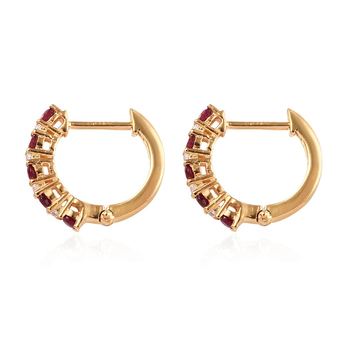 Premium Mundarara Ruby and White Zircon Hoop Earrings in Vermeil Yellow Gold Over Sterling Silver 0.60 ctw image number 5