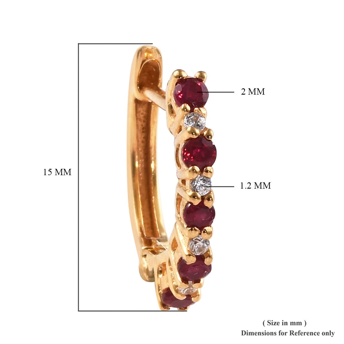 Premium Mundarara Ruby and White Zircon Hoop Earrings in Vermeil Yellow Gold Over Sterling Silver 0.60 ctw image number 6