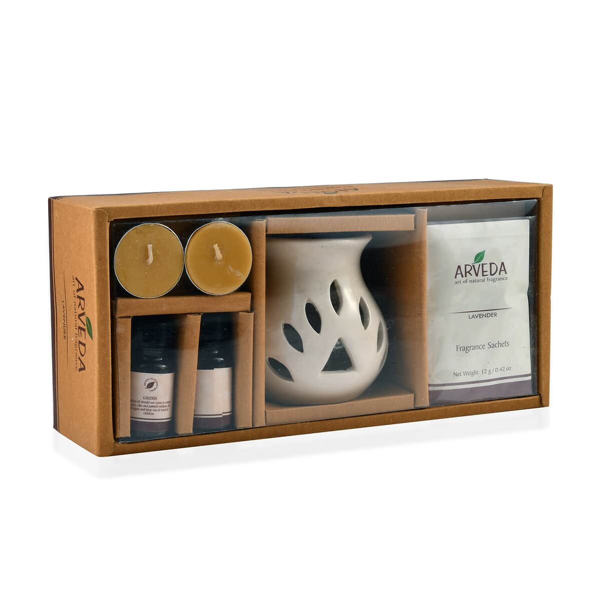 ARVEDA Lavender Fragrance Gift Set (Ceramic Aroma Oil Burner, 2x Fragrance Oils, 2 Tea Light Candles, & Fragrance Sachet) image number 6