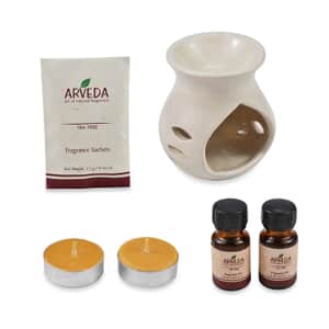 Arveda Tea Tree Fragrance Set (Ceramic Aroma Oil Burner, 2x Fragrance Oils, 2 Tea Light Candles, & Fragrance Sachet)