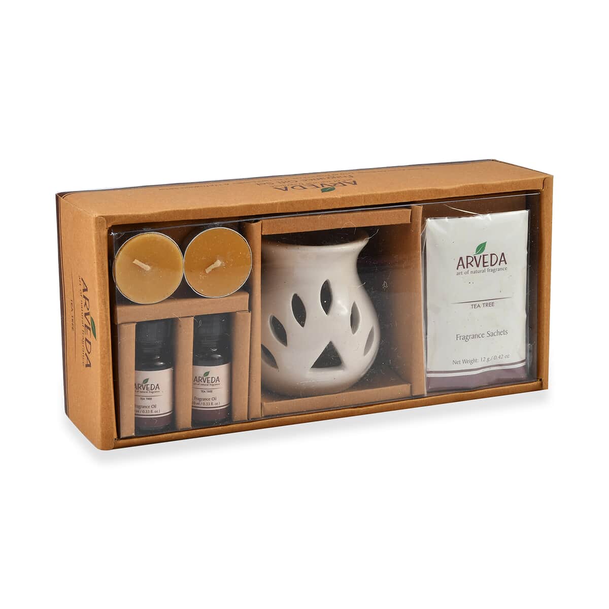 Arveda Tea Tree Fragrance Set (Ceramic Aroma Oil Burner, 2x Fragrance Oils, 2 Tea Light Candles, & Fragrance Sachet) image number 6