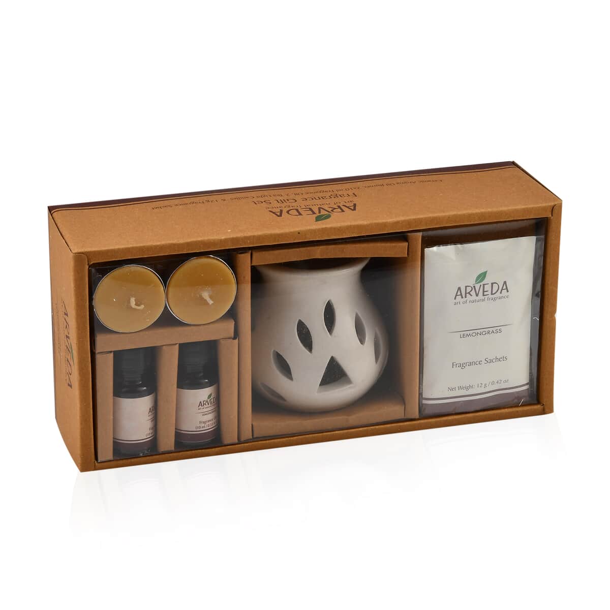 Arveda Lemongrass Fragrance Set (Ceramic Aroma Oil Burner, 2x Fragrance Oils, 2 Tea Light Candles, & Fragrance Sachet) image number 6