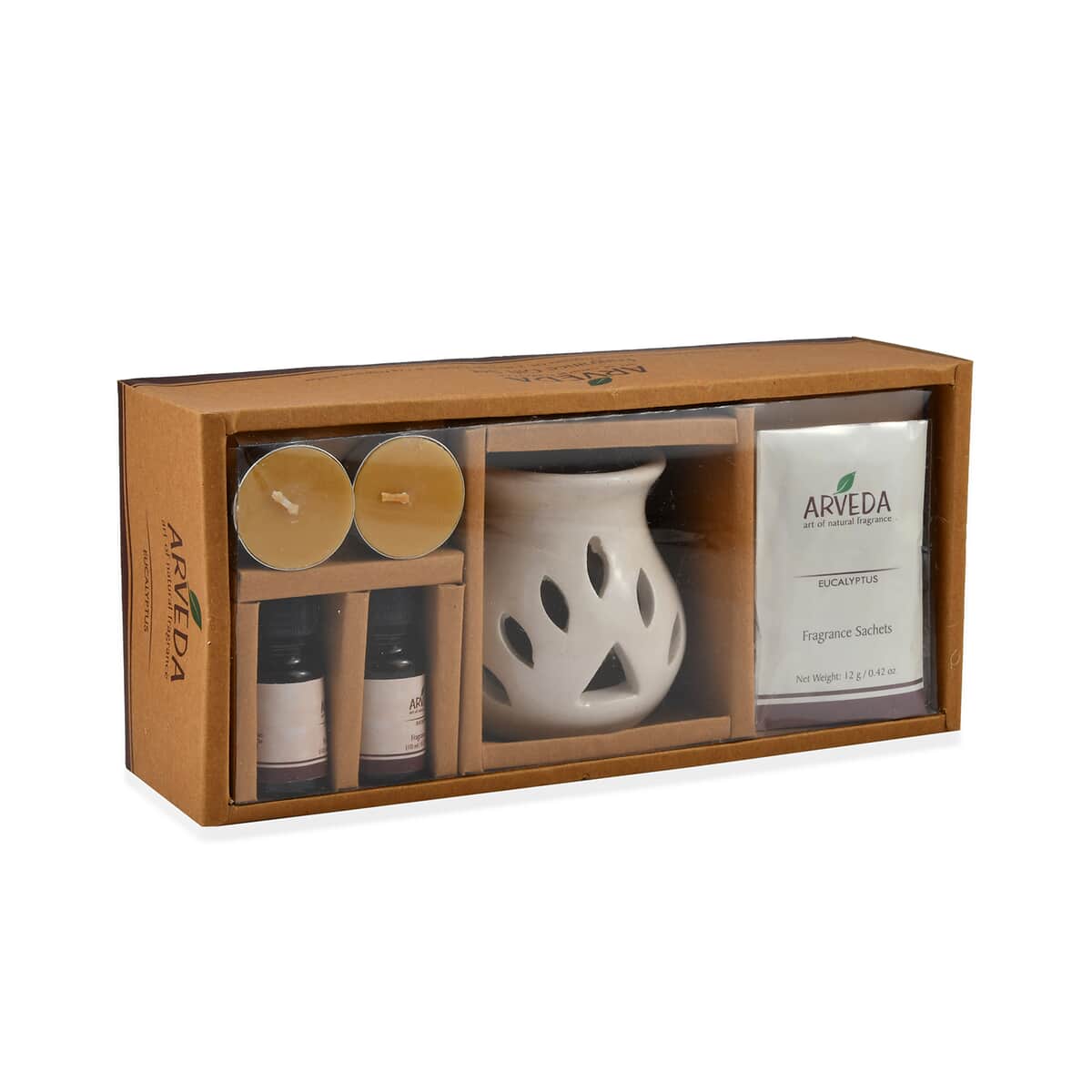 Arveda Eucalyptus Fragrance  Set (Ceramic Aroma Oil Burner, 2x Fragrance Oils, 2 Tea Light Candles, & Fragrance Sachet) image number 6