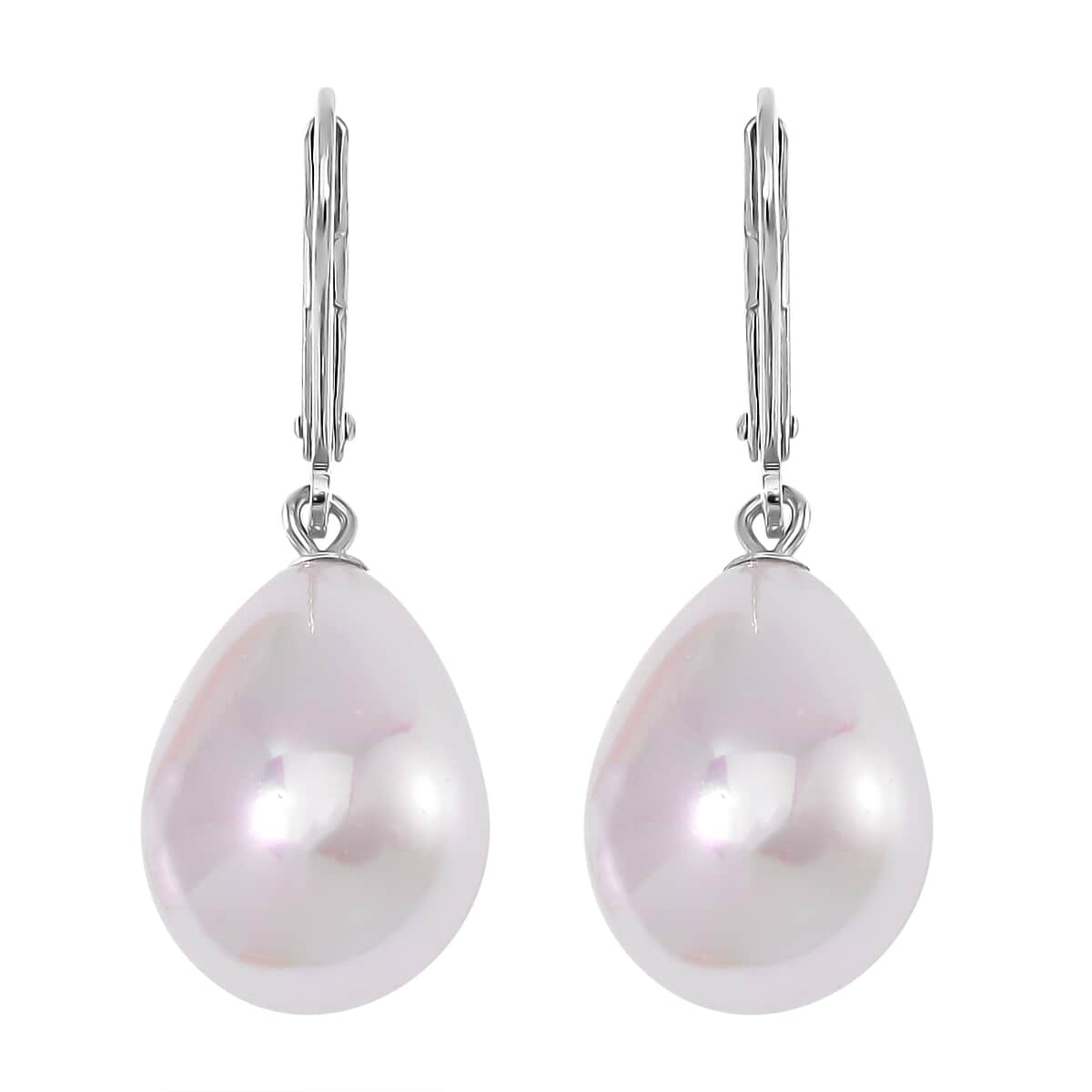 White Shell Pearl Drop Earrings in Rhodium Over Sterling Silver image number 0