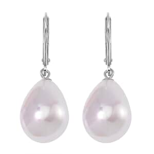 White Shell Pearl Drop Earrings in Rhodium Over Sterling Silver