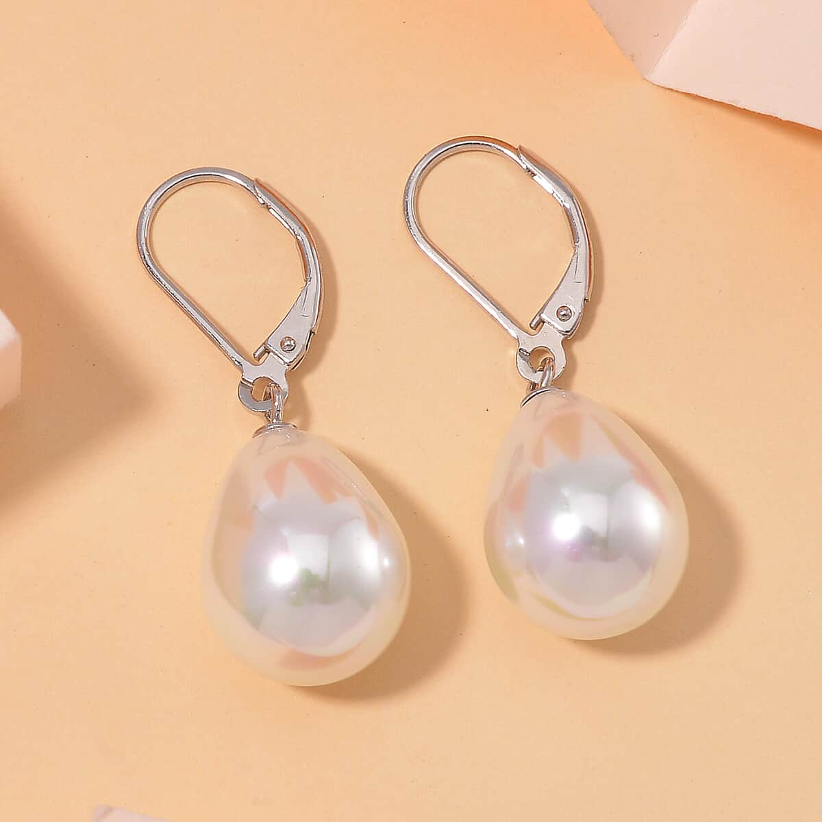 White Shell Pearl Drop Earrings in Rhodium Over Sterling Silver image number 1