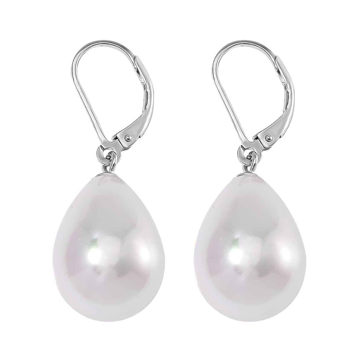 White Shell Pearl Drop Earrings in Rhodium Over Sterling Silver image number 3