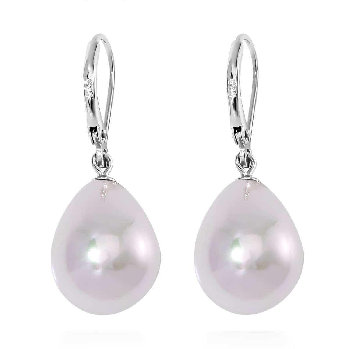 White Shell Pearl Drop Earrings in Rhodium Over Sterling Silver image number 4