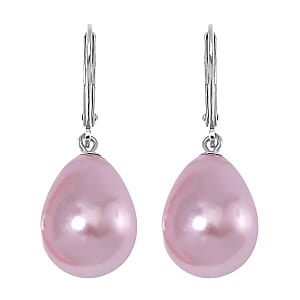 Purple Shell Pearl Drop Earrings in Rhodium Over Sterling Silver