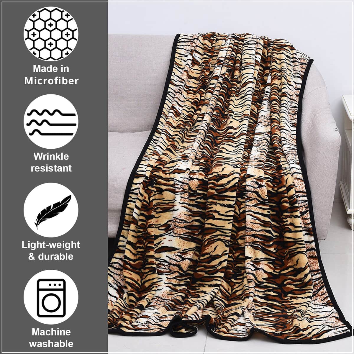 Homesmart Tiger Print Warm & Cozy Coral Fleece Blanket (58x86) image number 1