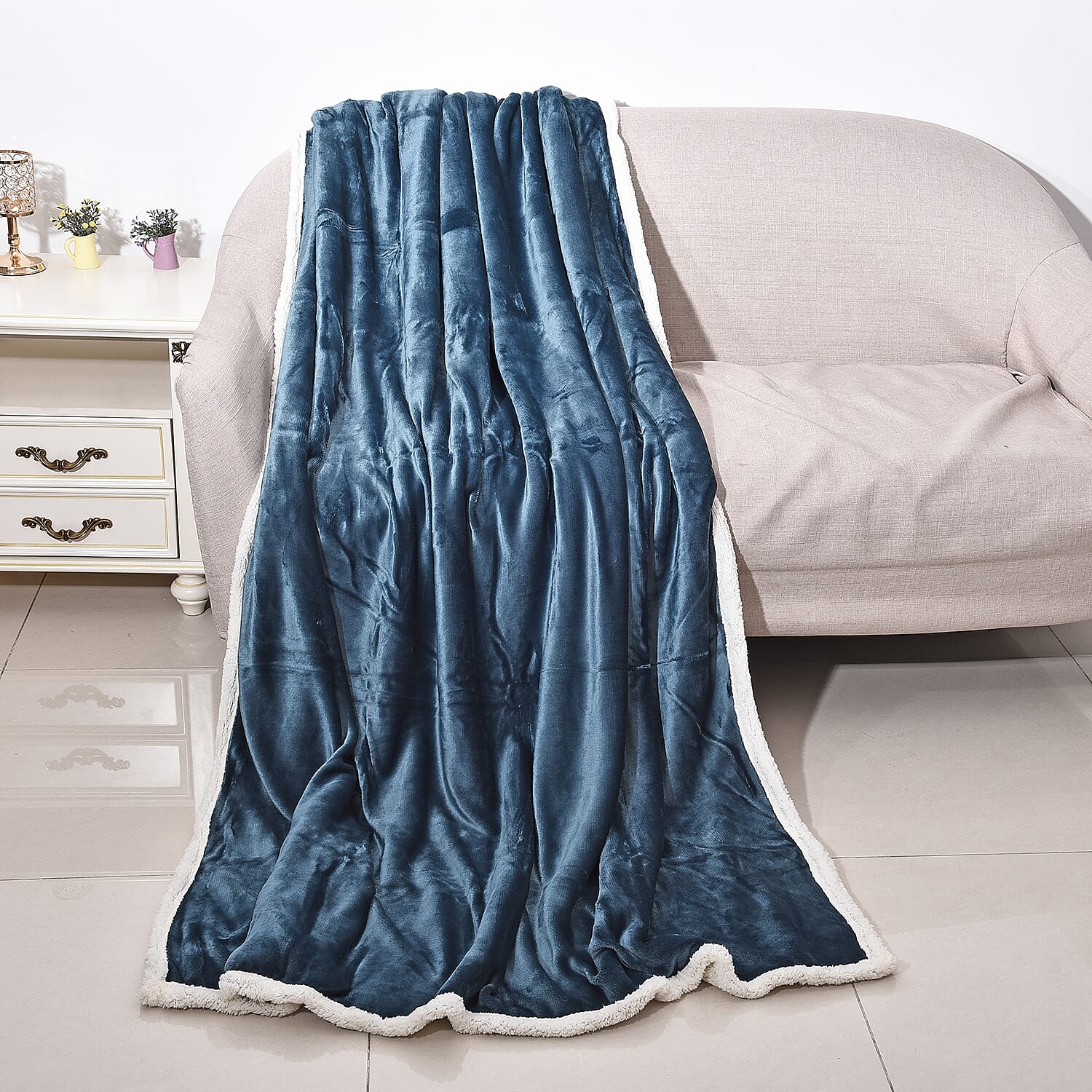Homesmart Teal Plush Flannel & Sherpa Reversible Blanket | Polyester Sherpa Blanket | Sherpa Throw Blanket