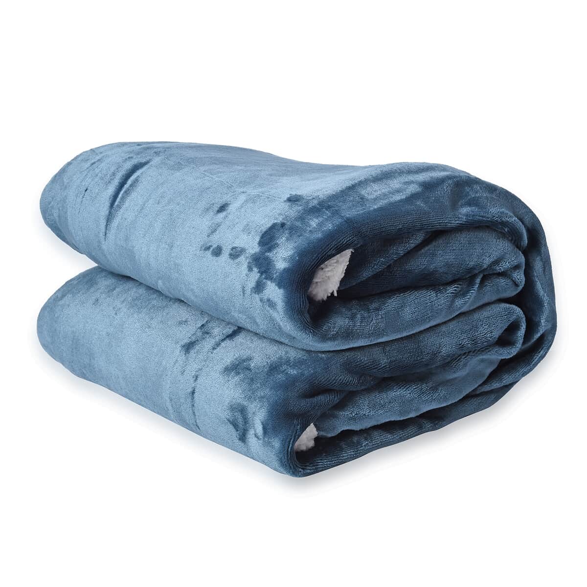 HOMESMART Teal Plush Flannel & Sherpa Reversible Blanket image number 2