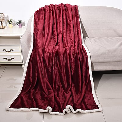 Homesmart Maroon Microfiber Flannel & Sherpa Reversible Blanket , Polyester Sherpa Blanket , Sherpa Throw Blanket