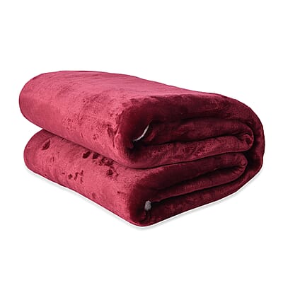 Homesmart Maroon Microfiber Flannel & Sherpa Reversible Blanket , Polyester Sherpa Blanket , Sherpa Throw Blanket