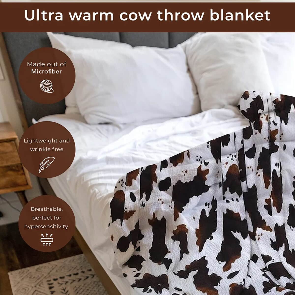 Homesmart Heirloom Cow Print Super Soft Warm & Cozy Throw Blanket Microfiber soft Blanket Bedding Home Decor image number 2