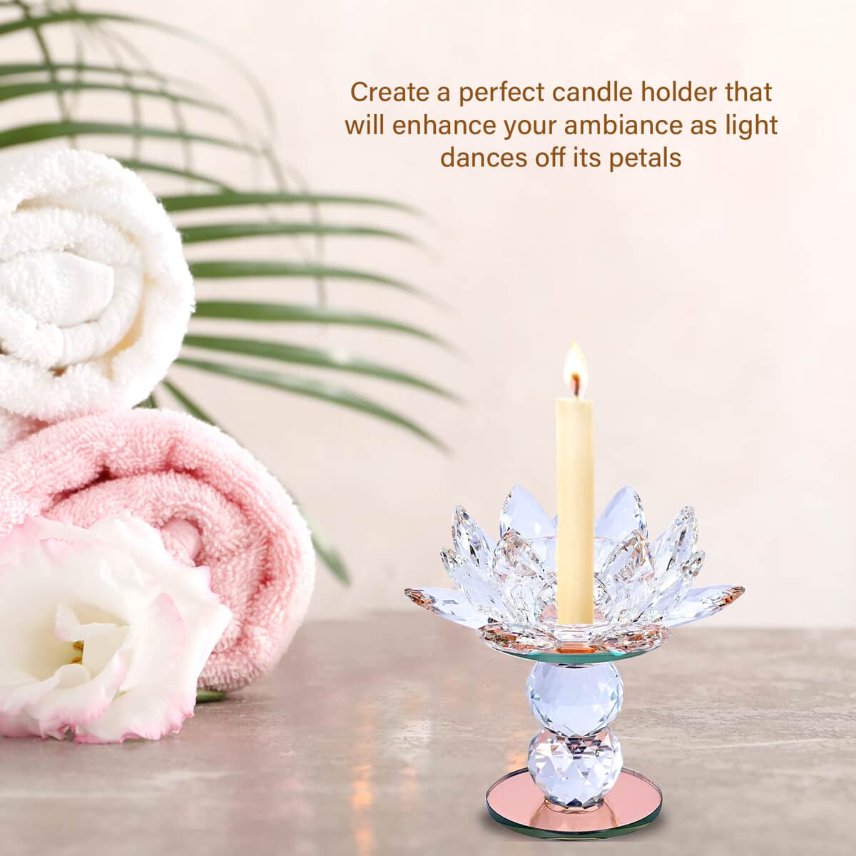 Rose gold Color Crystal Lotus Flower Candle Holder image number 1