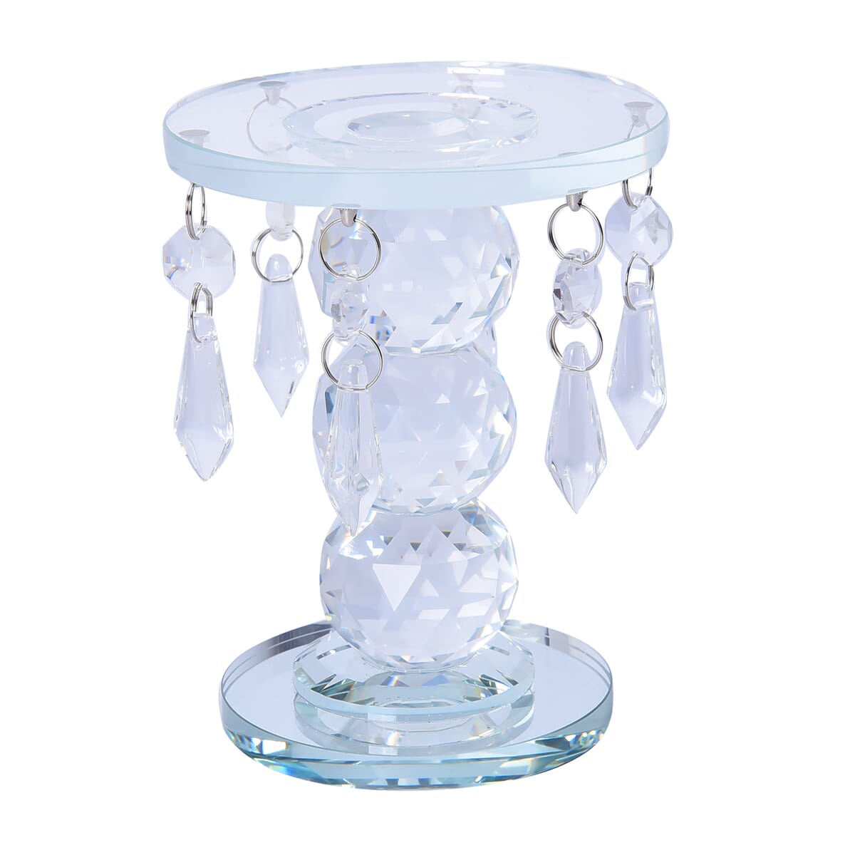 White 3 Ball Chandelier Pillar Crystal Candle Holder Stand (3.14"x4.92") image number 0