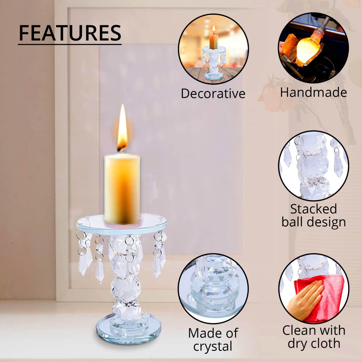 White 3 Ball Chandelier Pillar Crystal Candle Holder Stand (3.14"x4.92") image number 2