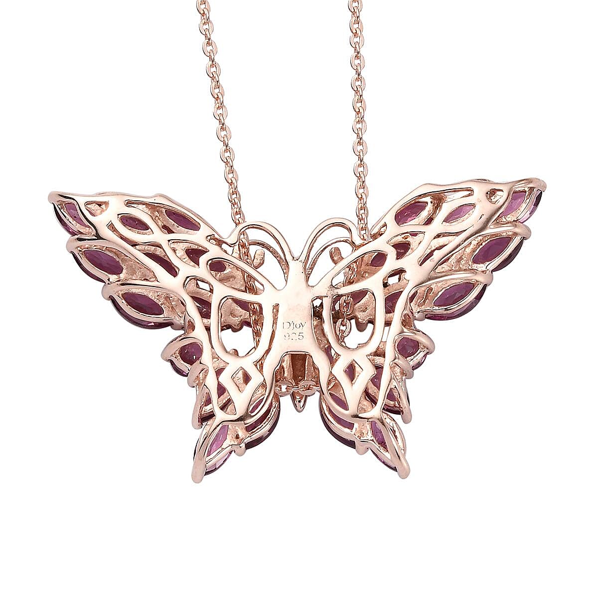 Orissa Rhodolite Garnet Butterfly Pendant Necklace 20 Inches in Vermeil Rose Gold Over Sterling Silver 5.35 ctw