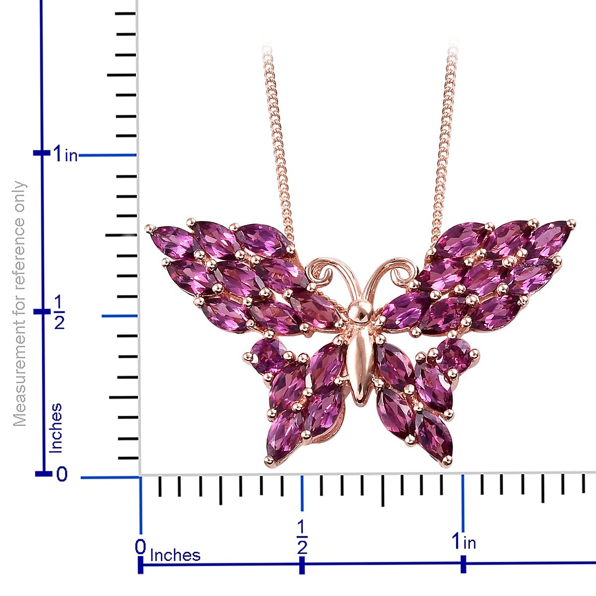 Orissa Rhodolite Garnet Butterfly Pendant Necklace 20 Inches in Vermeil Rose Gold Over Sterling Silver 5.35 ctw