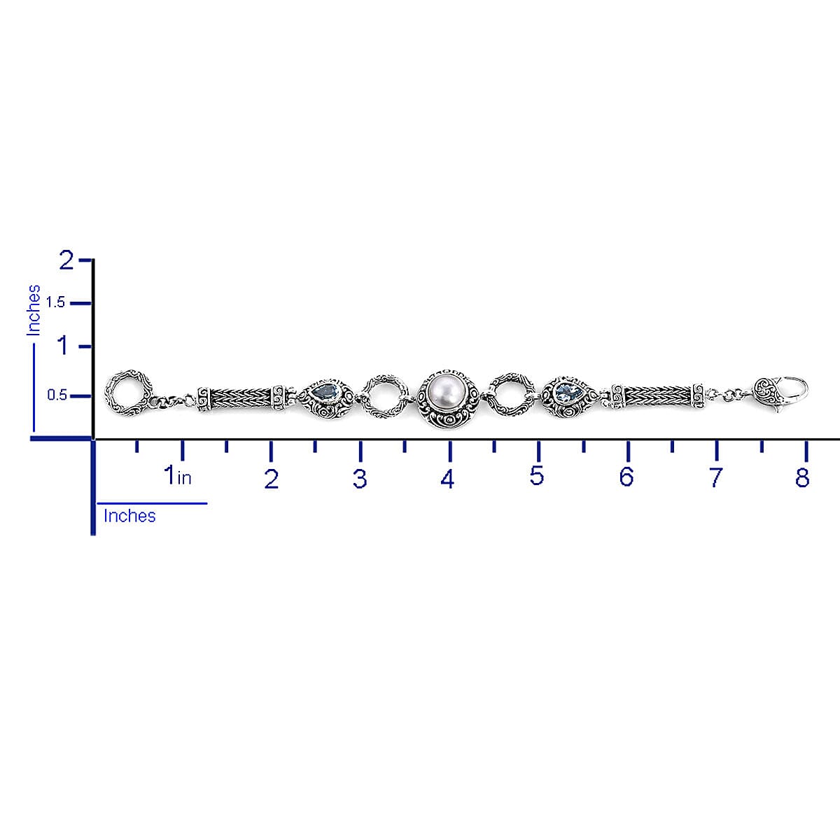 BALI LEGACY Mabe Pearl and Blue Topaz Bracelet in Sterling Silver (7.50 In) 20.75 Grams 2.40 ctw image number 4