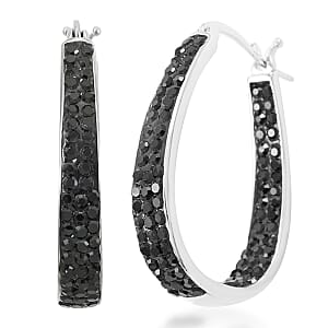 Austrian Black Crystal Earrings in Silvertone, Inside Out Hoops For Women