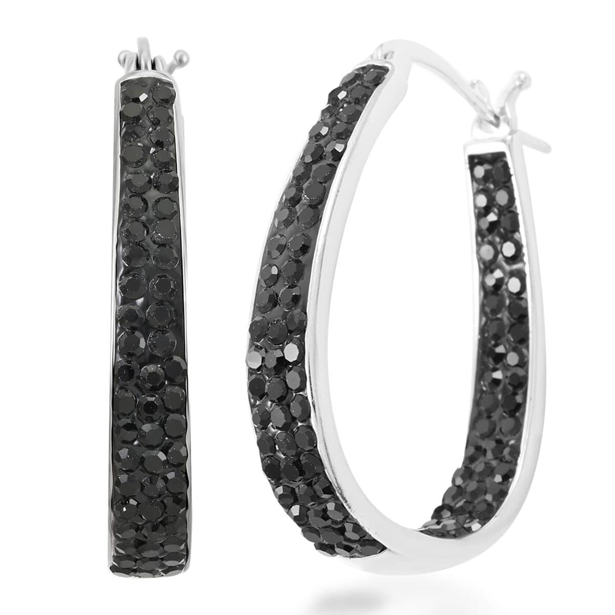 Austrian Black Crystal Earrings in Silvertone, Inside Out Hoops For Women image number 0