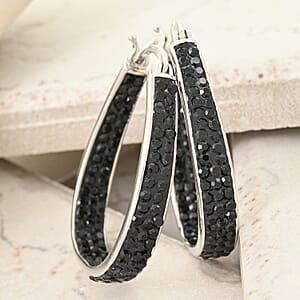 Austrian Black Crystal Earrings in Silvertone, Inside Out Hoops For Women