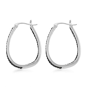 Austrian Black Crystal Earrings in Silvertone, Inside Out Hoops For Women