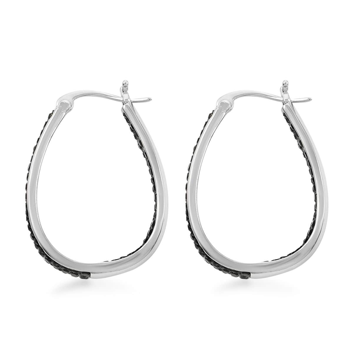 Austrian Black Crystal Earrings in Silvertone, Inside Out Hoops For Women image number 3