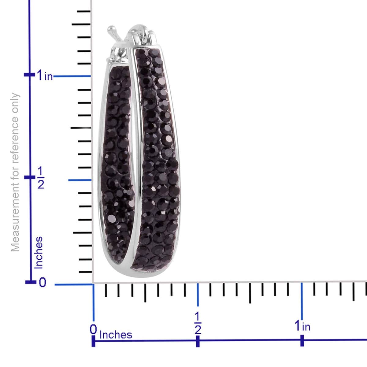 Austrian Black Crystal Earrings in Silvertone, Inside Out Hoops For Women image number 6