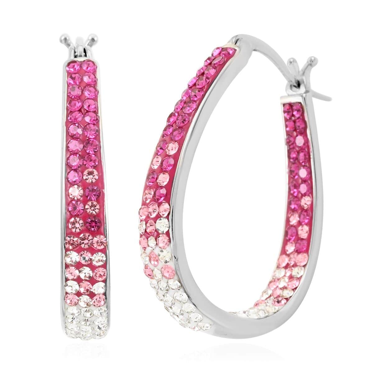 Austrian White Crystal Pink Crystal Earrings in Silvertone, Inside Out Hoops For Women image number 0