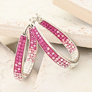 Austrian White Crystal Pink Crystal Earrings in Silvertone, Inside Out Hoops For Women