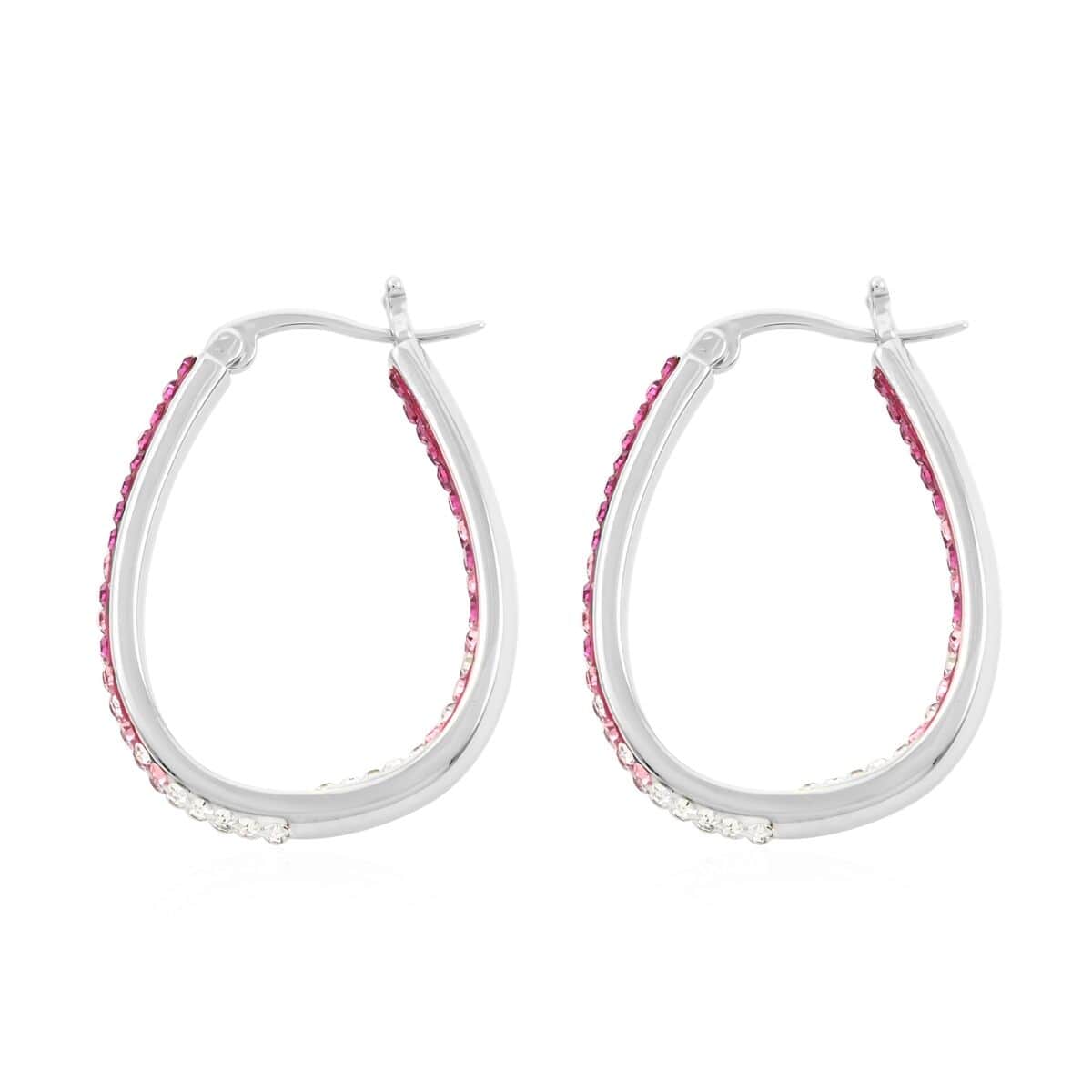 Austrian White Crystal Pink Crystal Earrings in Silvertone, Inside Out Hoops For Women image number 3