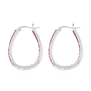 Austrian White Crystal Pink Crystal Earrings in Silvertone, Inside Out Hoops For Women