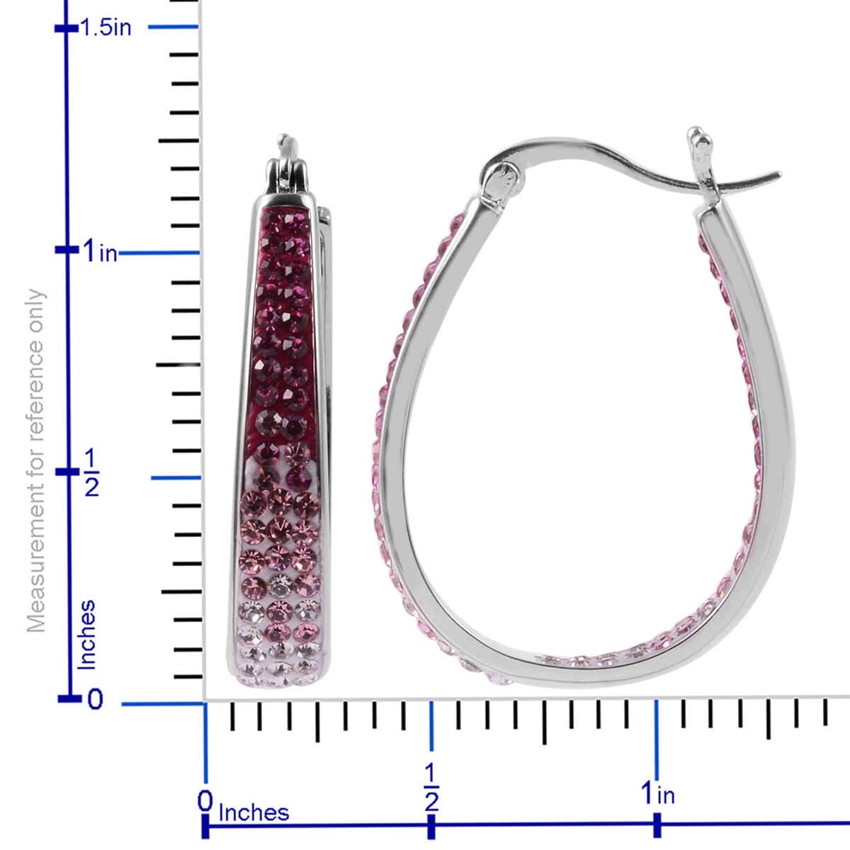 Austrian White Crystal Pink Crystal Earrings in Silvertone, Inside Out Hoops For Women image number 6