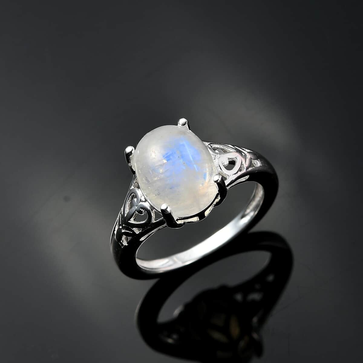 Kuisa Rainbow Moonstone Solitaire Ring in Sterling Silver (Size 11.0) 3.35 ctw image number 3