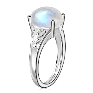 Kuisa Rainbow Moonstone Solitaire Ring in Sterling Silver (Size 5.0) 3.10 ctw