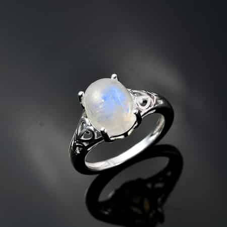 Kuisa Rainbow Moonstone Solitaire Ring in Sterling Silver (Size 5.0) 3.10 ctw image number 3