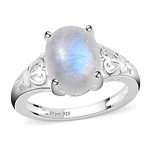 Kuisa Rainbow Moonstone Ring in Sterling Silver, Classic Solitaire Ring (Size 7.0) 3.10 ctw
