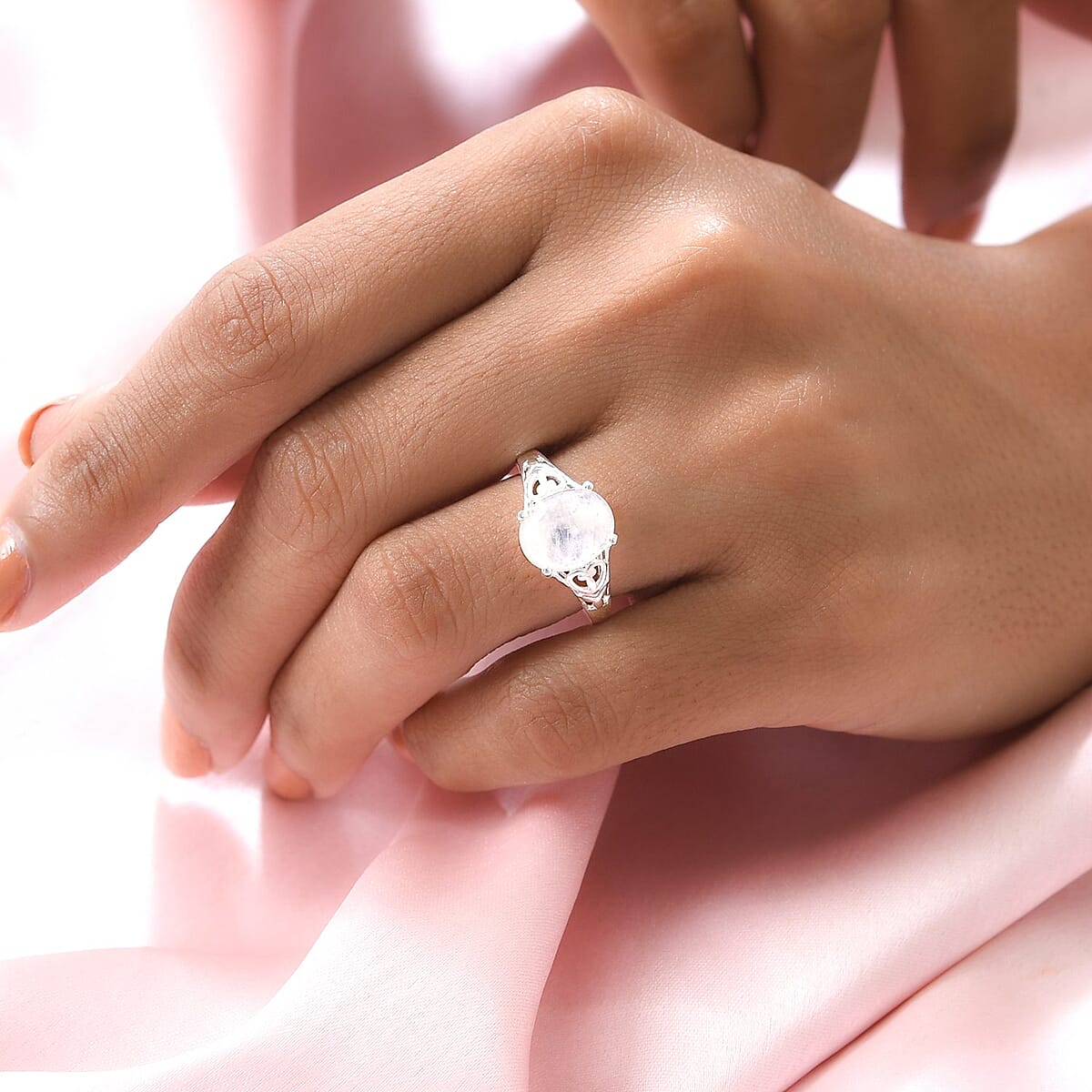 Kuisa Rainbow Moonstone Ring in Sterling Silver, Classic Solitaire Ring (Size 7.0) 3.10 ctw image number 2